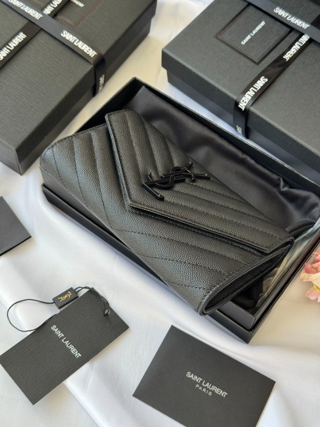 サンローラン ブランド コピー フラップ長財布 キルティングレザー ブラック金具 実店舗運営_3