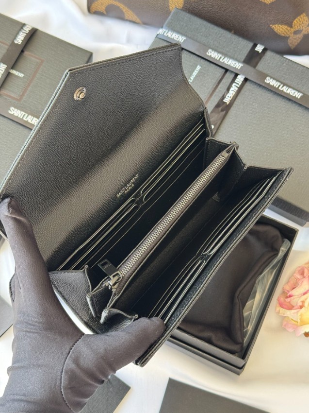 サンローラン ブランド コピー フラップ長財布 キルティングレザー ブラック金具 実店舗運営_6