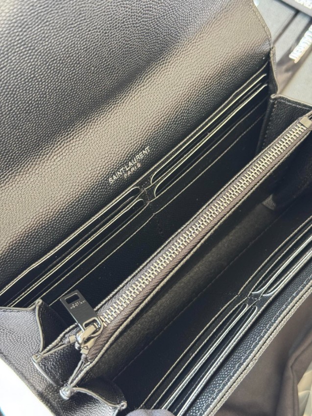 サンローラン ブランド コピー フラップ長財布 キルティングレザー ブラック金具 実店舗運営_7