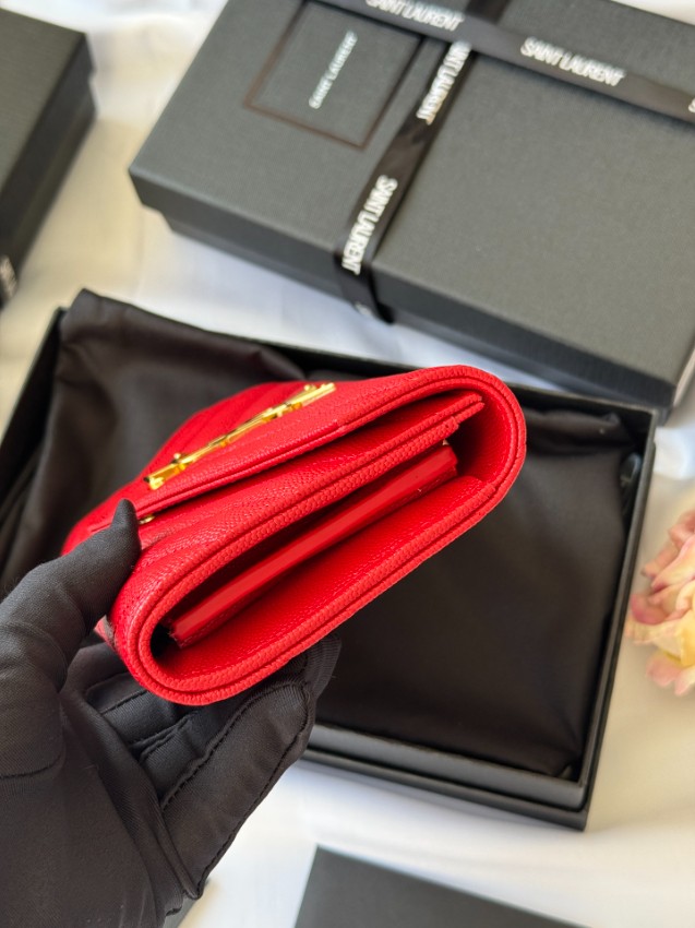 サンローラン n級 フラップ長財布 キルティングレザー ゴールドロゴ 高品質_4