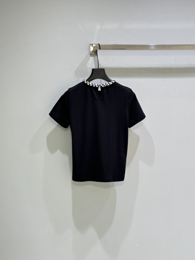 シャネル ハイブランド 半袖トップス ビジューネックデザイン 上質素材 快適な着心地_1