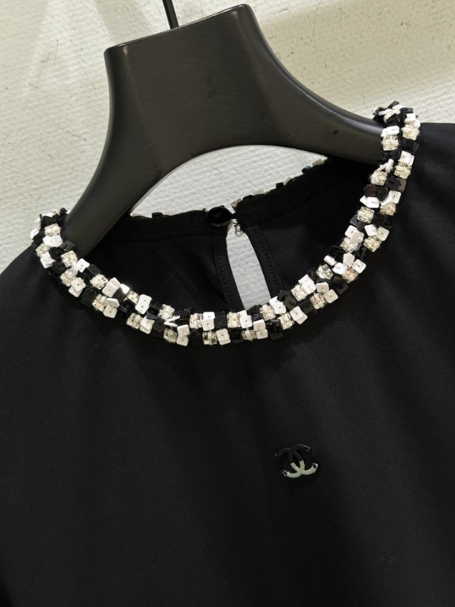 シャネル ハイブランド 半袖トップス ビジューネックデザイン 上質素材 快適な着心地_4