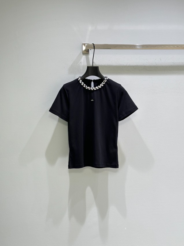 シャネル ハイブランド 半袖トップス ビジューネックデザイン 上質素材 快適な着心地_2