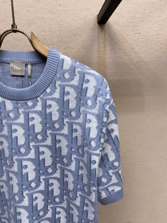 ディオール ブランド コピー ロゴ総柄ニットトップス 半袖デザイン 通気_3