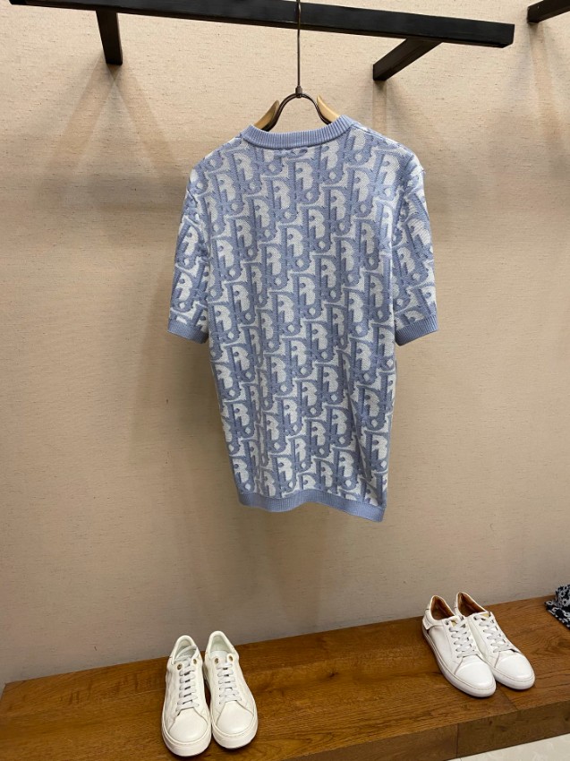 ディオール ブランド コピー ロゴ総柄ニットトップス 半袖デザイン 通気_2