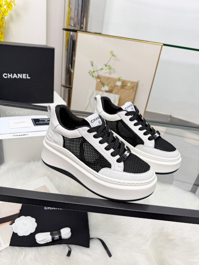 シャネル ハイブランド 厚底スニーカー メッシュ切替デザイン 高評価_2