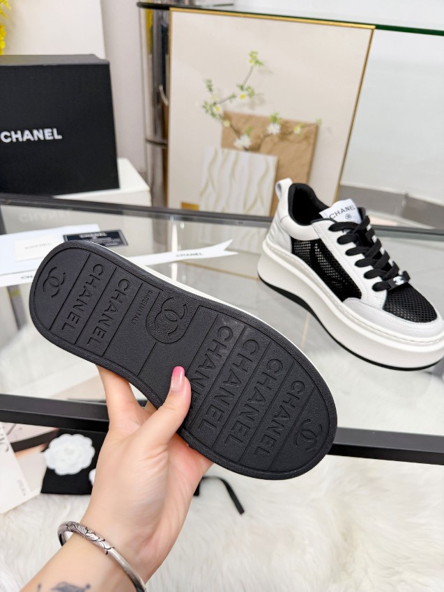 シャネル ハイブランド 厚底スニーカー メッシュ切替デザイン 高評価_4