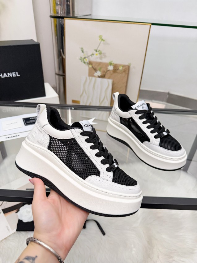 シャネル ハイブランド 厚底スニーカー メッシュ切替デザイン 高評価_3