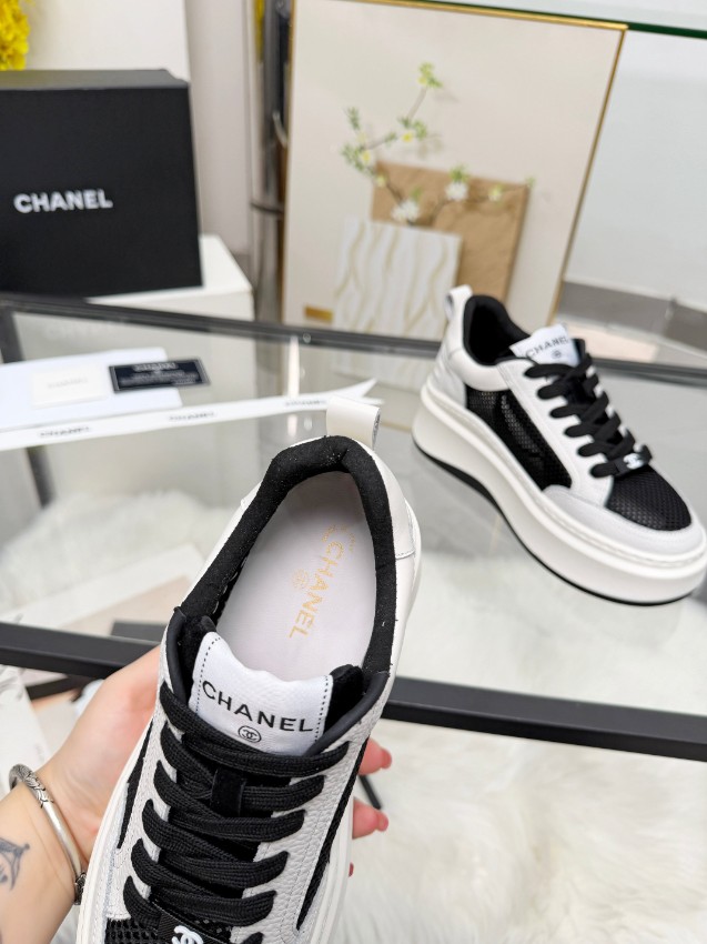 シャネル ハイブランド 厚底スニーカー メッシュ切替デザイン 高評価_5