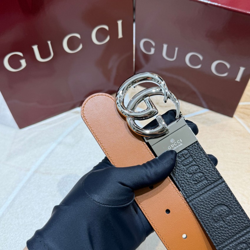 グッチ 本物級コピー GGバックルレザーベルト シルバー金具仕様 高評価_5