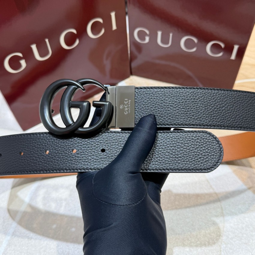 グッチ n級 GGバックルレザーベルト ブラック金具仕様 高級レベル仕様_4