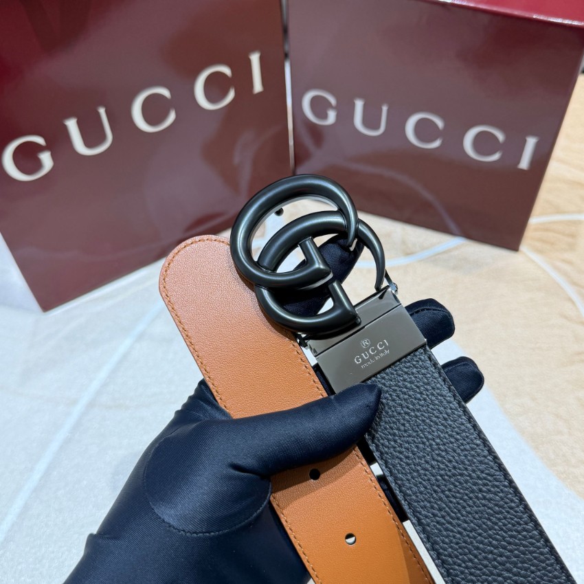 グッチ n級 GGバックルレザーベルト ブラック金具仕様 高級レベル仕様_5