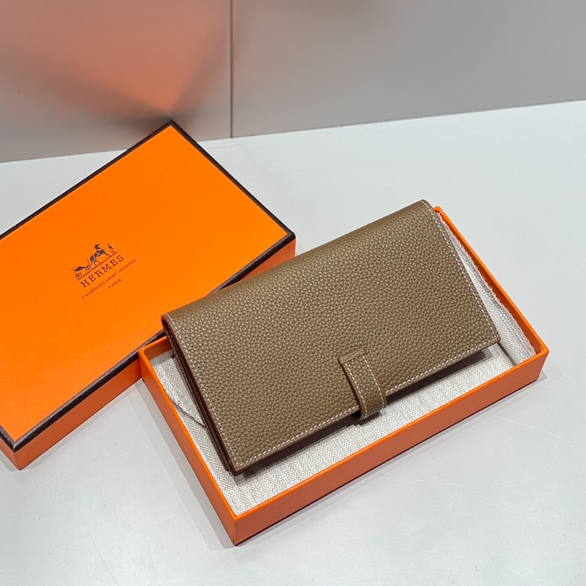 エルメス ブランド コピー ベアン長財布 ブラックH金具 エトゥープカラー 精密ディテール_2