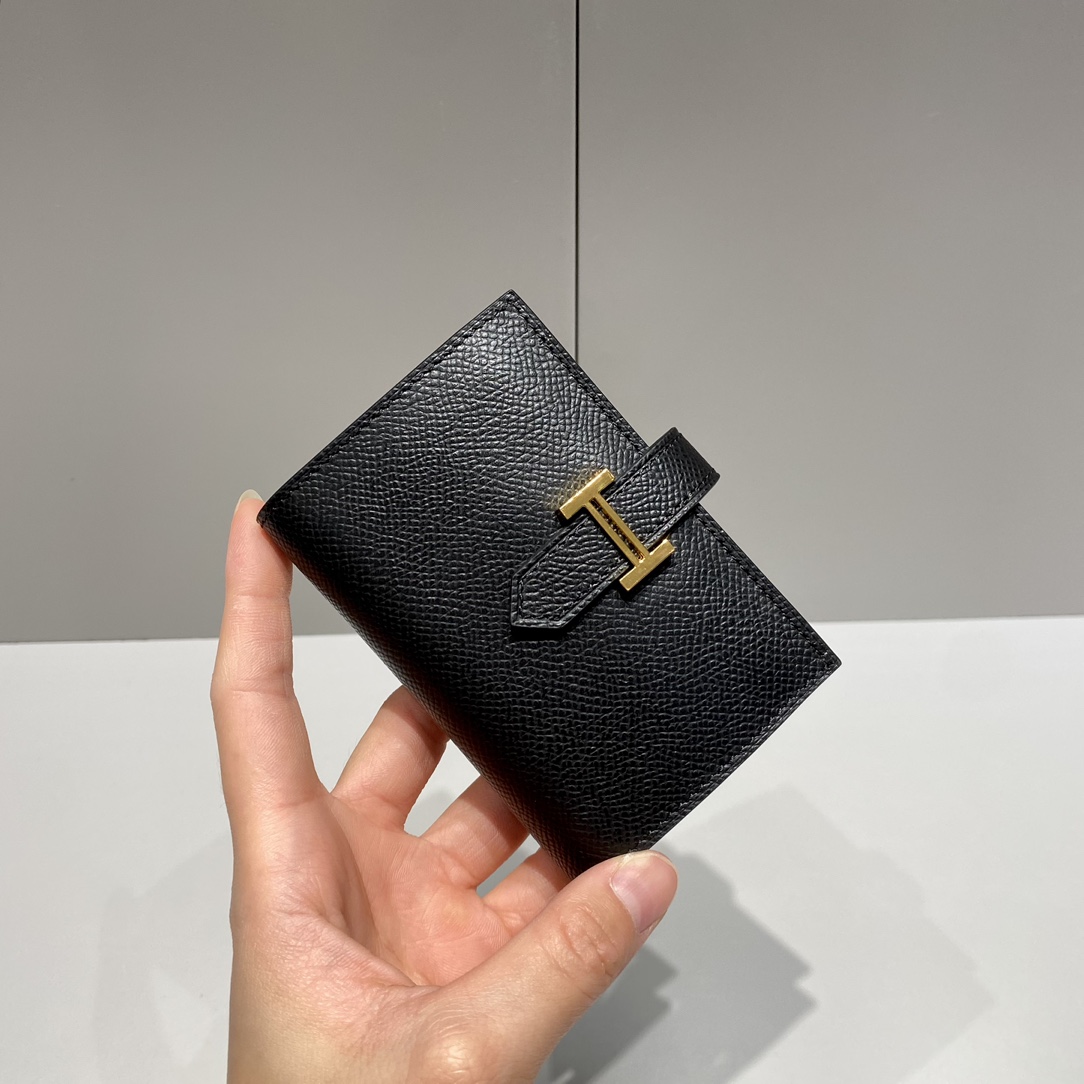 エルメス n級 ベアンコンパクトウォレット ブラックレザー ゴールドH金具 丁寧な縫製_3