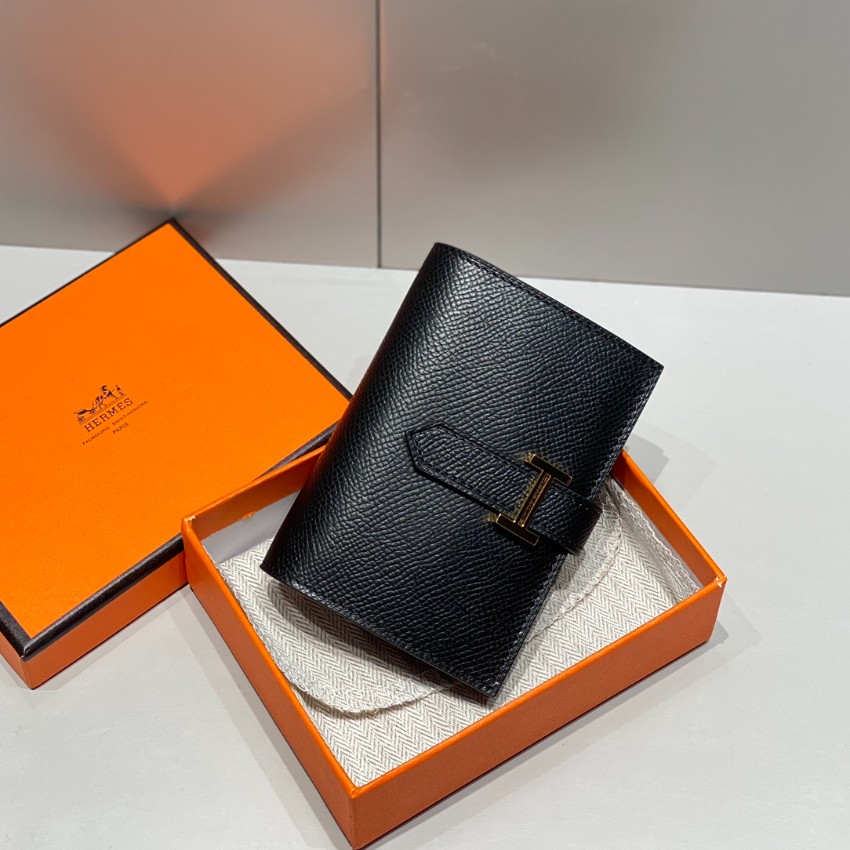 エルメス n級 ベアンコンパクトウォレット ブラックレザー ゴールドH金具 丁寧な縫製_1