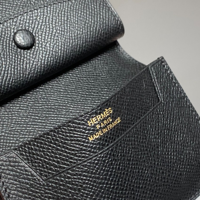 エルメス n級 ベアンコンパクトウォレット ブラックレザー ゴールドH金具 丁寧な縫製_8