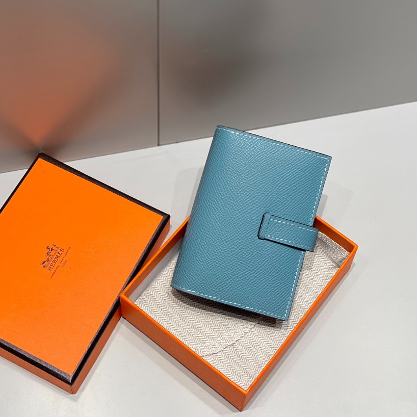 エルメス ハイブランド ベアンコンパクトウォレット ブルーレザー ゴールドH金具 高品質_1