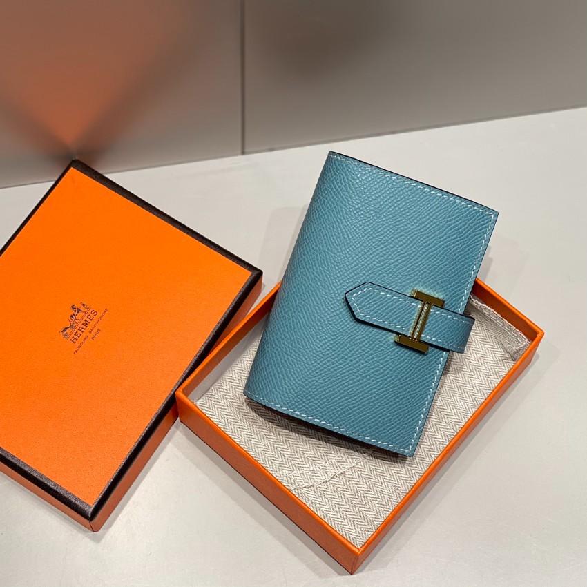 エルメス ハイブランド ベアンコンパクトウォレット ブルーレザー ゴールドH金具 高品質_2