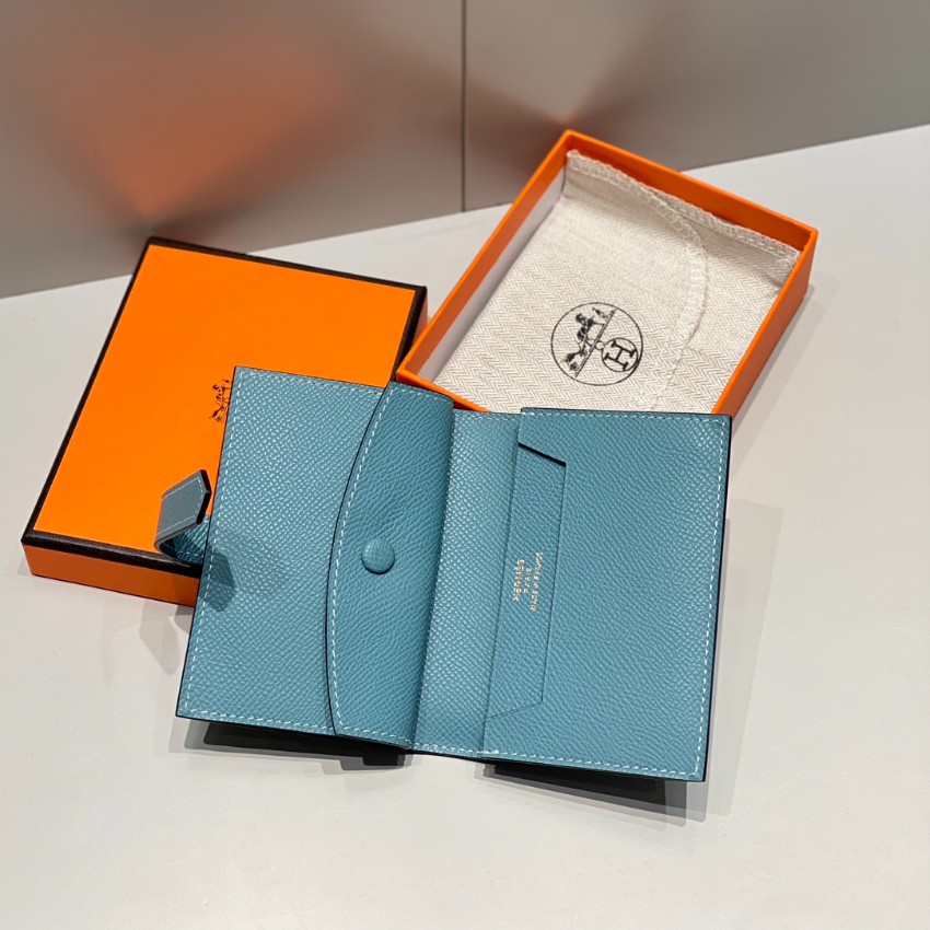 エルメス ハイブランド ベアンコンパクトウォレット ブルーレザー ゴールドH金具 高品質_3