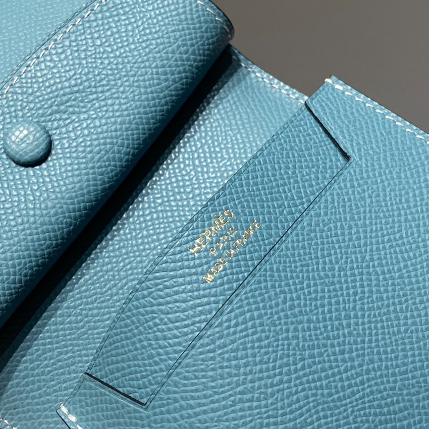 エルメス ハイブランド ベアンコンパクトウォレット ブルーレザー ゴールドH金具 高品質_5