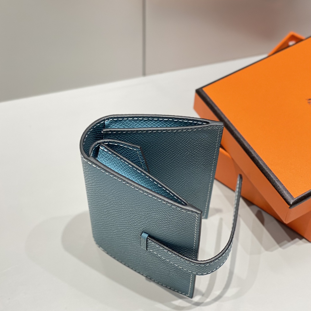 エルメス ハイブランド ベアンコンパクトウォレット ブルーレザー ゴールドH金具 高品質_6