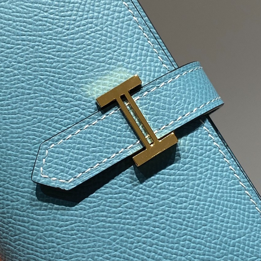 エルメス ハイブランド ベアンコンパクトウォレット ブルーレザー ゴールドH金具 高品質_7