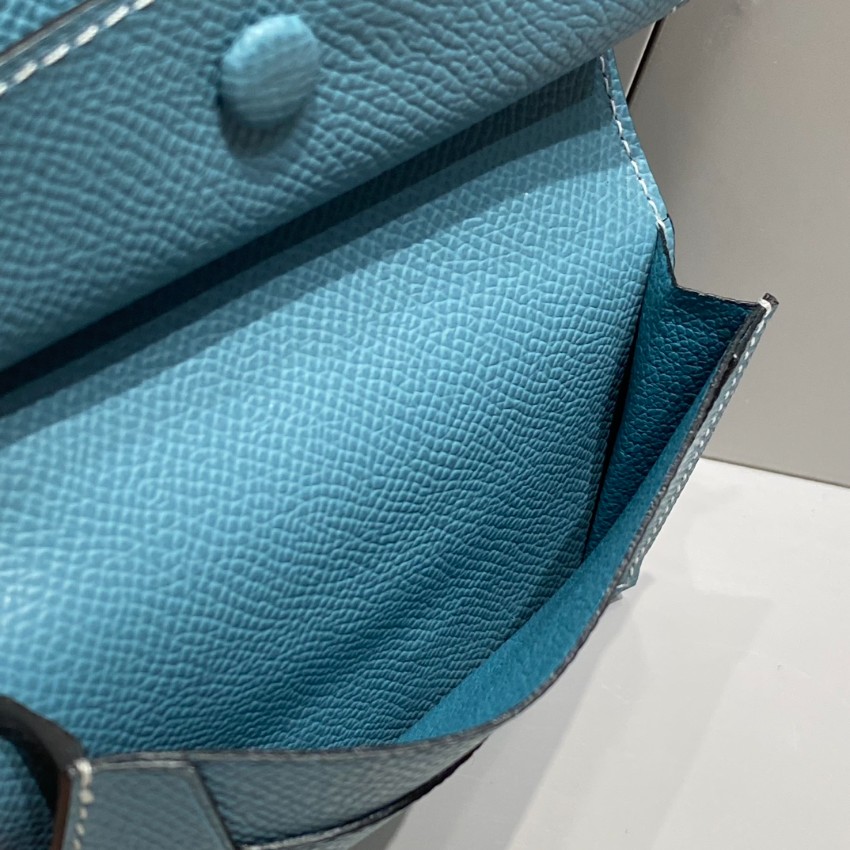 エルメス ハイブランド ベアンコンパクトウォレット ブルーレザー ゴールドH金具 高品質_9