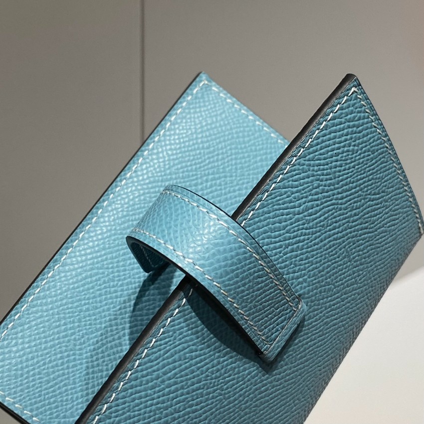 エルメス ハイブランド ベアンコンパクトウォレット ブルーレザー ゴールドH金具 高品質_8