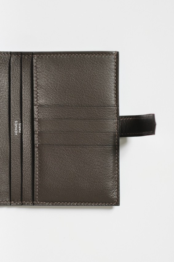 エルメス n級 ベアンコンパクトウォレット クロコ型押しブラウン シルバー金具 即納対応_2