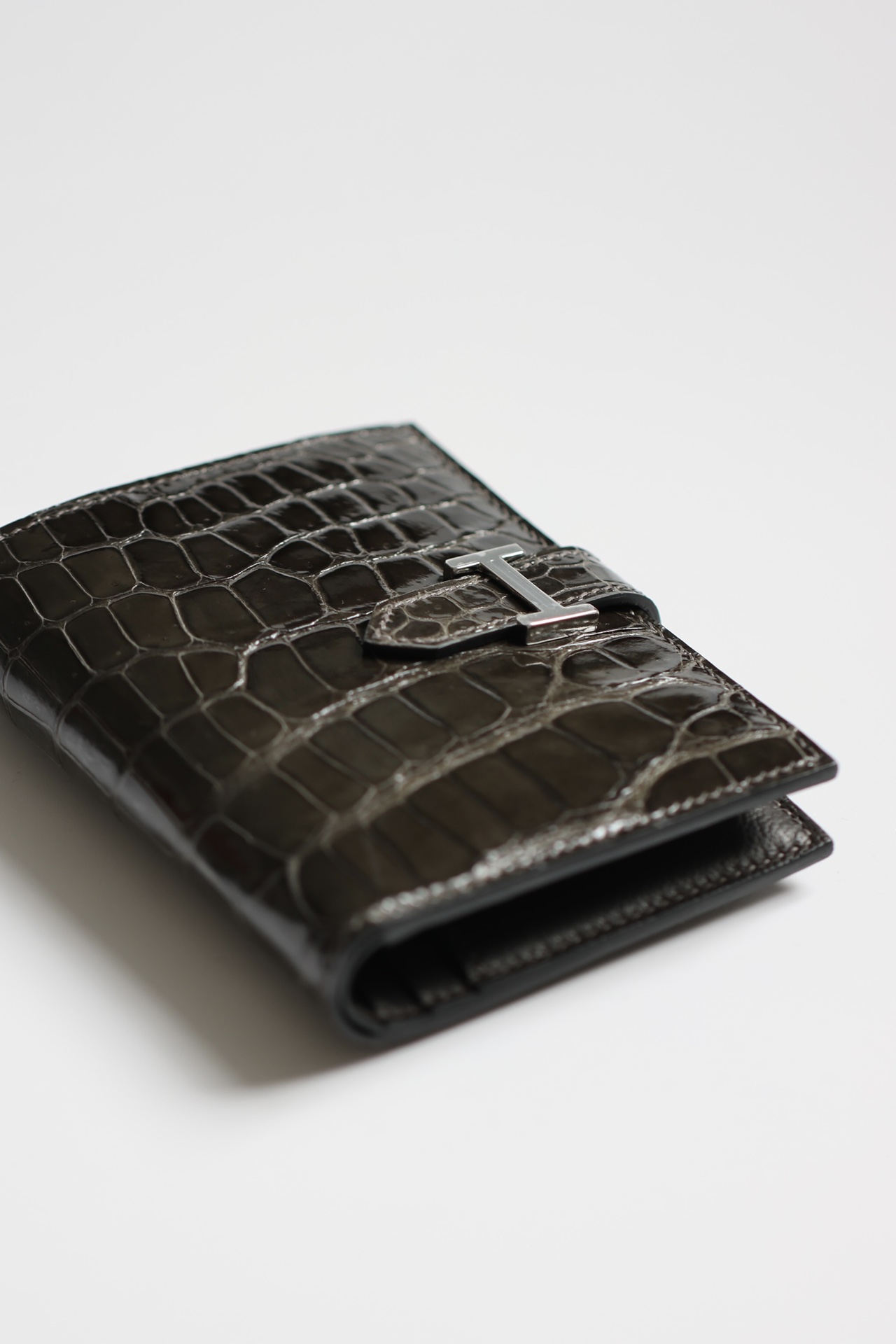 エルメス n級 ベアンコンパクトウォレット クロコ型押しブラウン シルバー金具 即納対応_5