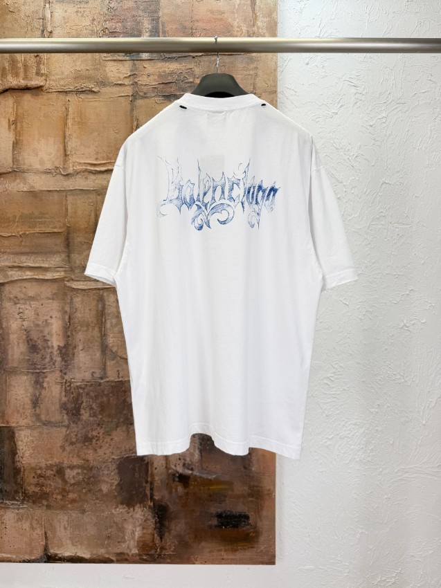 バレンシアガ 本物級コピー ロゴ刺繍半袖Tシャツ クルーネック ミニマルデザイン 高再現度_1