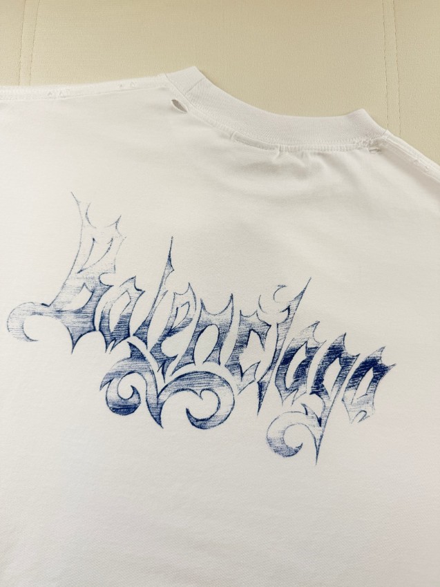 バレンシアガ 本物級コピー ロゴ刺繍半袖Tシャツ クルーネック ミニマルデザイン 高再現度_7