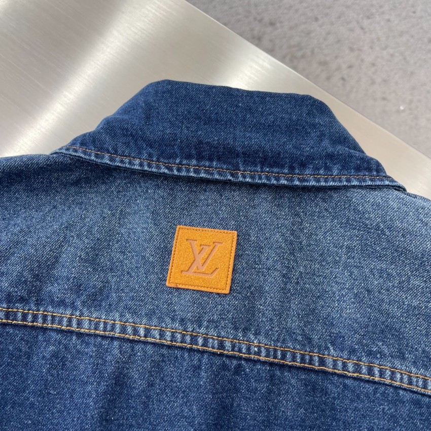 ルイヴィトン ブランド コピー デニム半袖シャツ ロゴ刺繍ポケット 上質感_4
