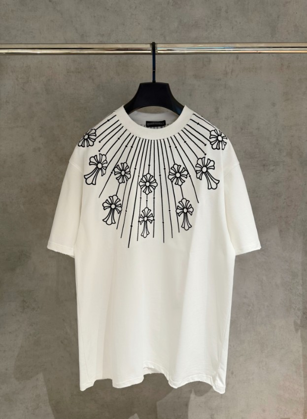 クロムハーツ ブランド コピー フラワープリント半袖Tシャツ 放射状デザイン 高再現度_1
