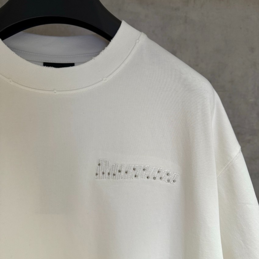 バレンシアガ ハイブランド ロゴ刺繍半袖Tシャツ ミニマルデザイン 上質感_3
