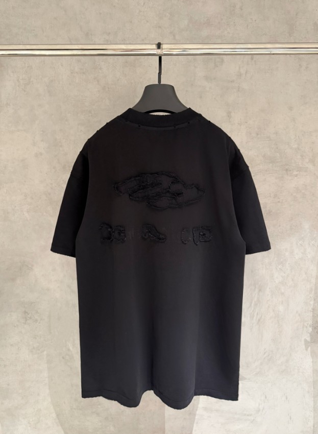 バレンシアガ ブランド コピー ダメージ刺繍ロゴ半袖Tシャツ ミニマルブラック設計 高品質_5