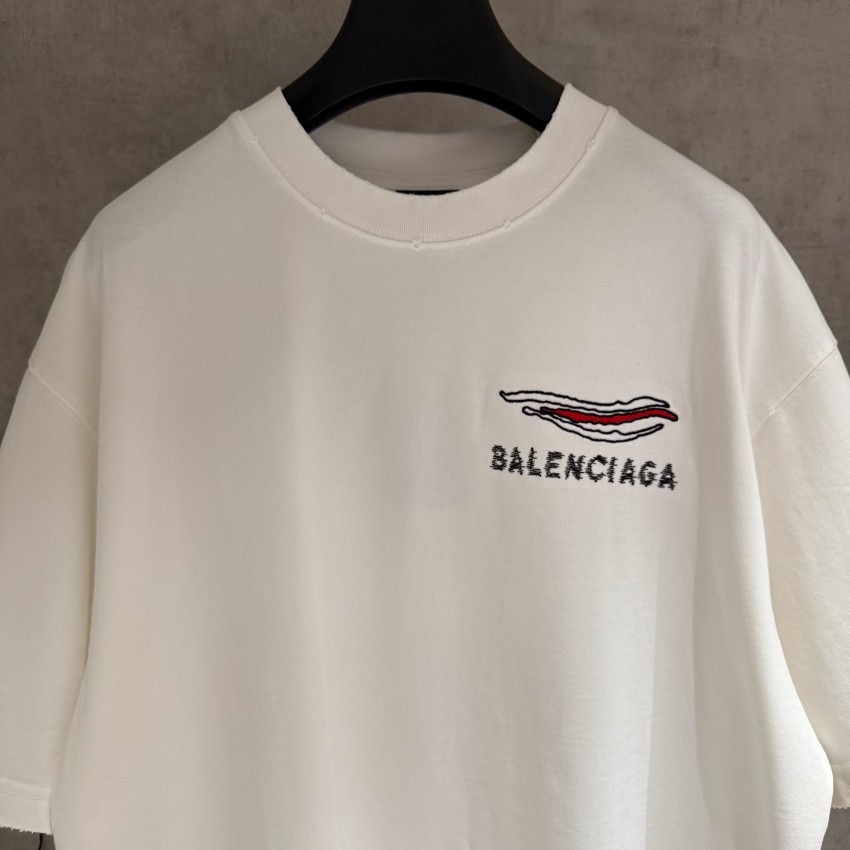 バレンシアガ n級 ロゴ刺繍半袖Tシャツ 波形デザインアクセント 上質感_1