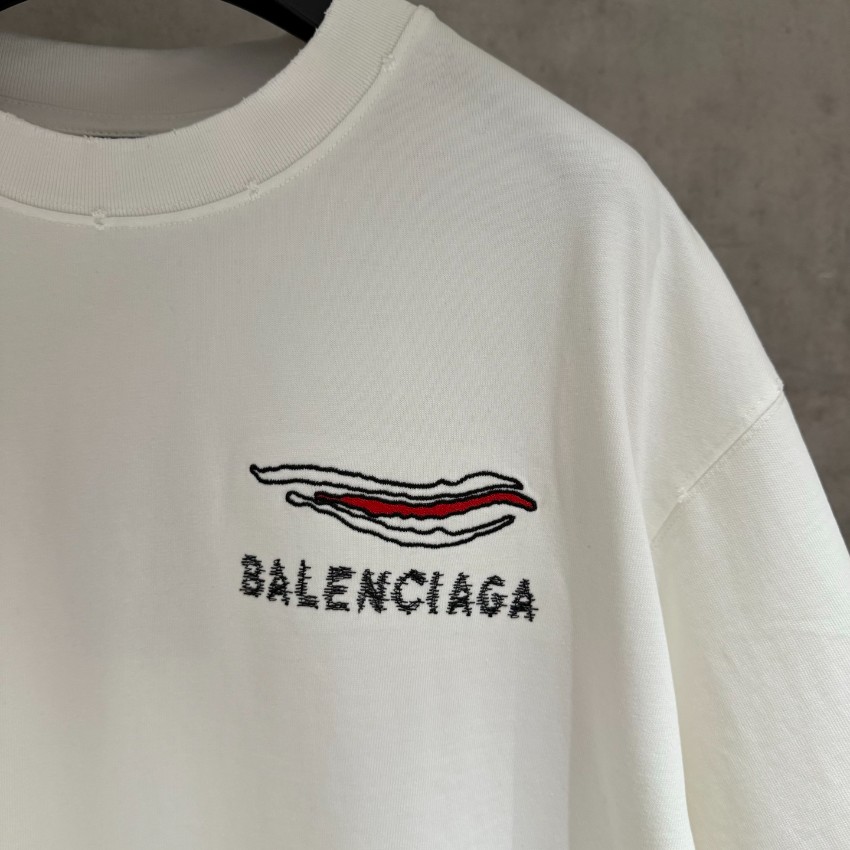 バレンシアガ n級 ロゴ刺繍半袖Tシャツ 波形デザインアクセント 上質感_6