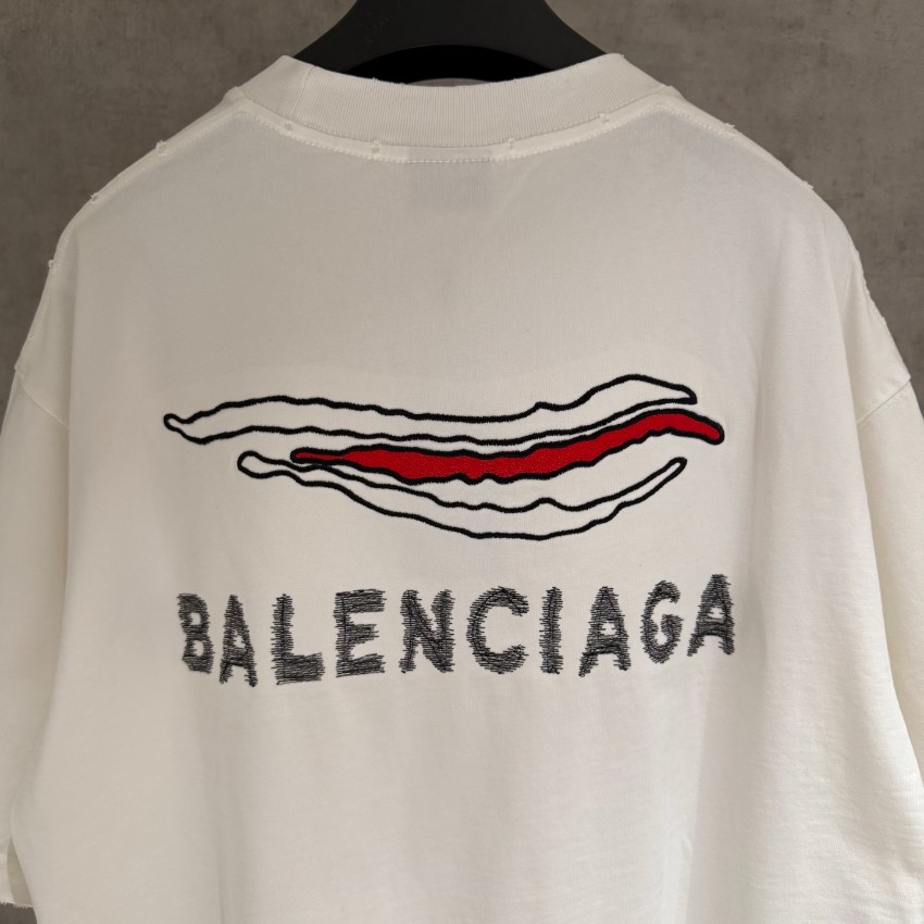 バレンシアガ n級 ロゴ刺繍半袖Tシャツ 波形デザインアクセント 上質感_3