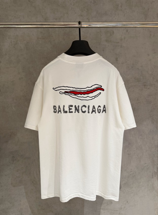 バレンシアガ n級 ロゴ刺繍半袖Tシャツ 波形デザインアクセント 上質感_5