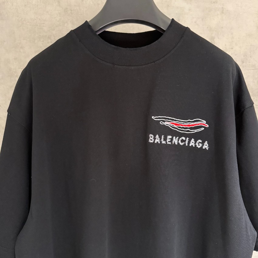 バレンシアガ ハイブランド ロゴ刺繍半袖Tシャツ 波形ラインデザイン 上質感_3