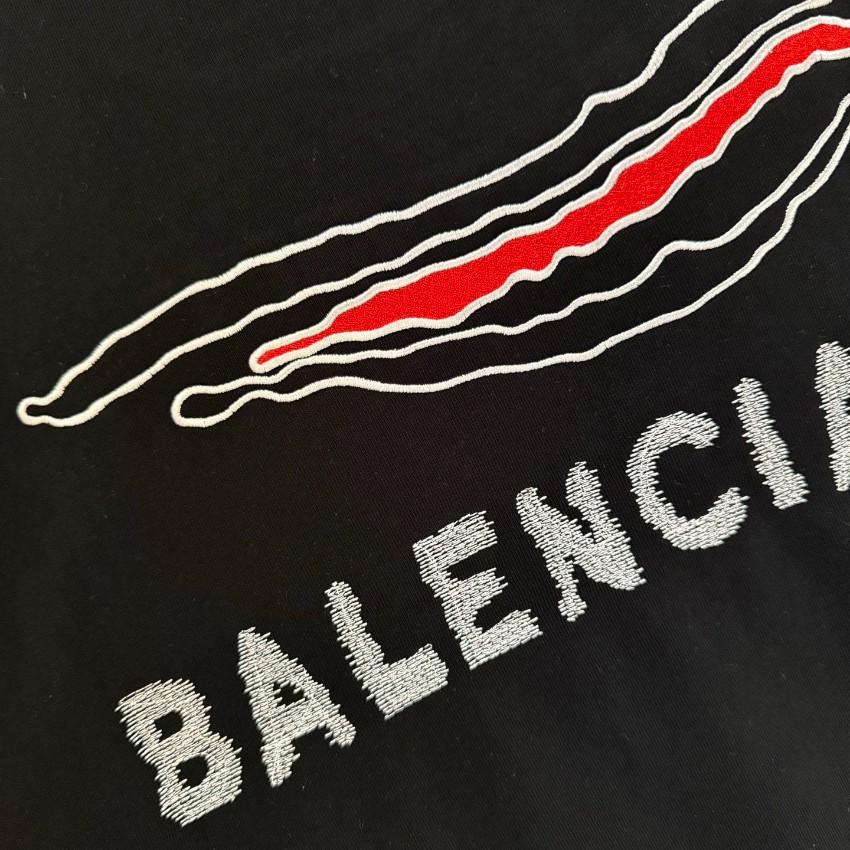 バレンシアガ ハイブランド ロゴ刺繍半袖Tシャツ 波形ラインデザイン 上質感_4