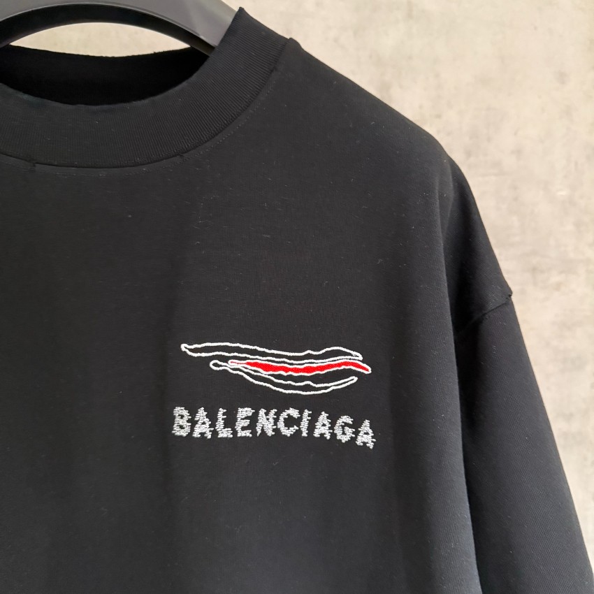 バレンシアガ ハイブランド ロゴ刺繍半袖Tシャツ 波形ラインデザイン 上質感_6