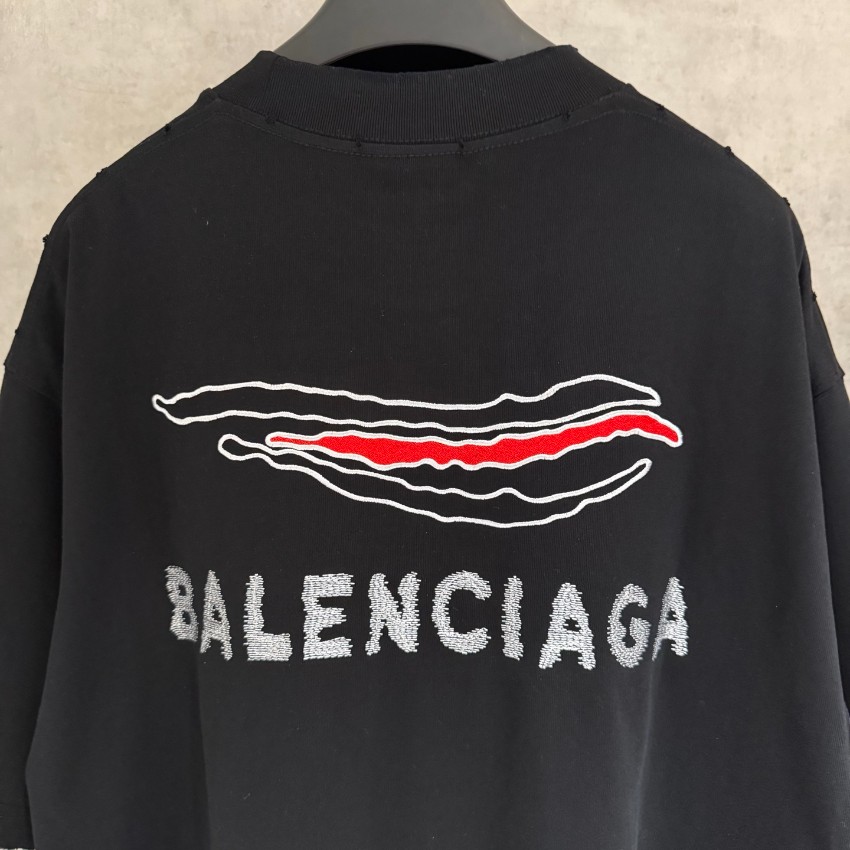 バレンシアガ ハイブランド ロゴ刺繍半袖Tシャツ 波形ラインデザイン 上質感_7
