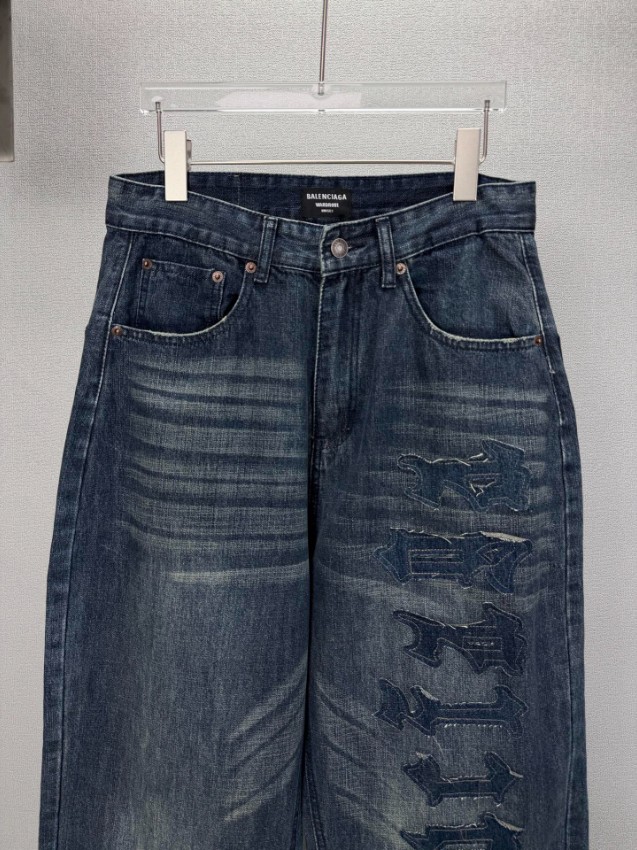 バレンシアガ 格安 デニムパンツ ダメージ加工ストレートシルエット 高再現度_4