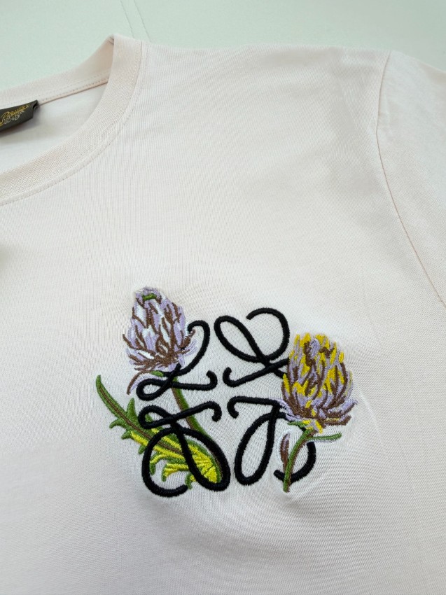 ロエベ n級 刺繍ロゴ半袖Tシャツ フラワーデザイン 高級感仕上げ_4