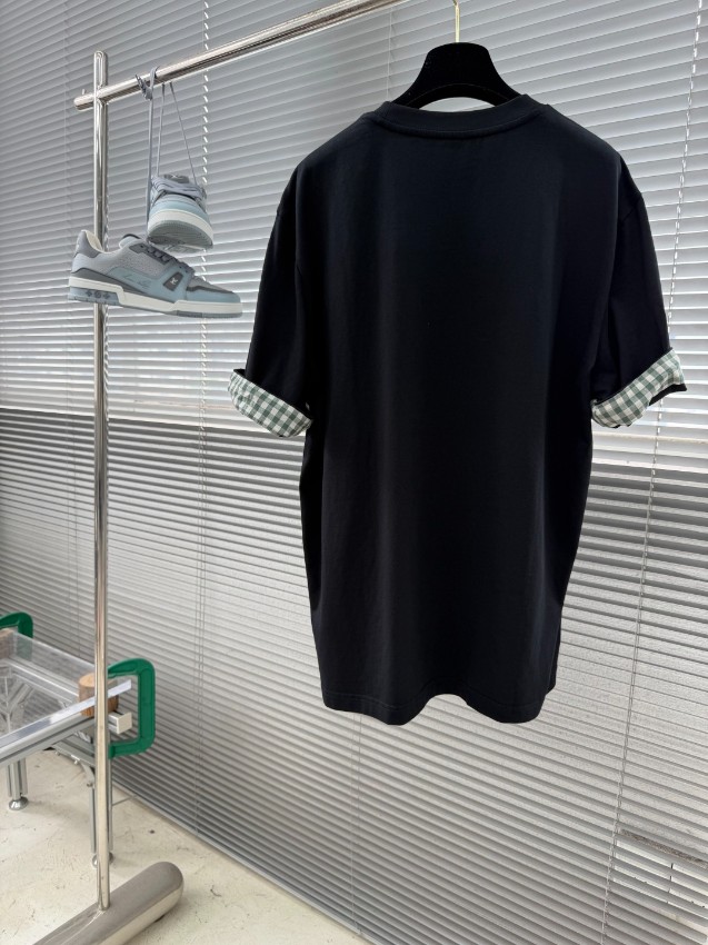 ロエベ ハイブランド ロゴ刺繍Tシャツ 半袖チェック袖デザイン 高品質_7
