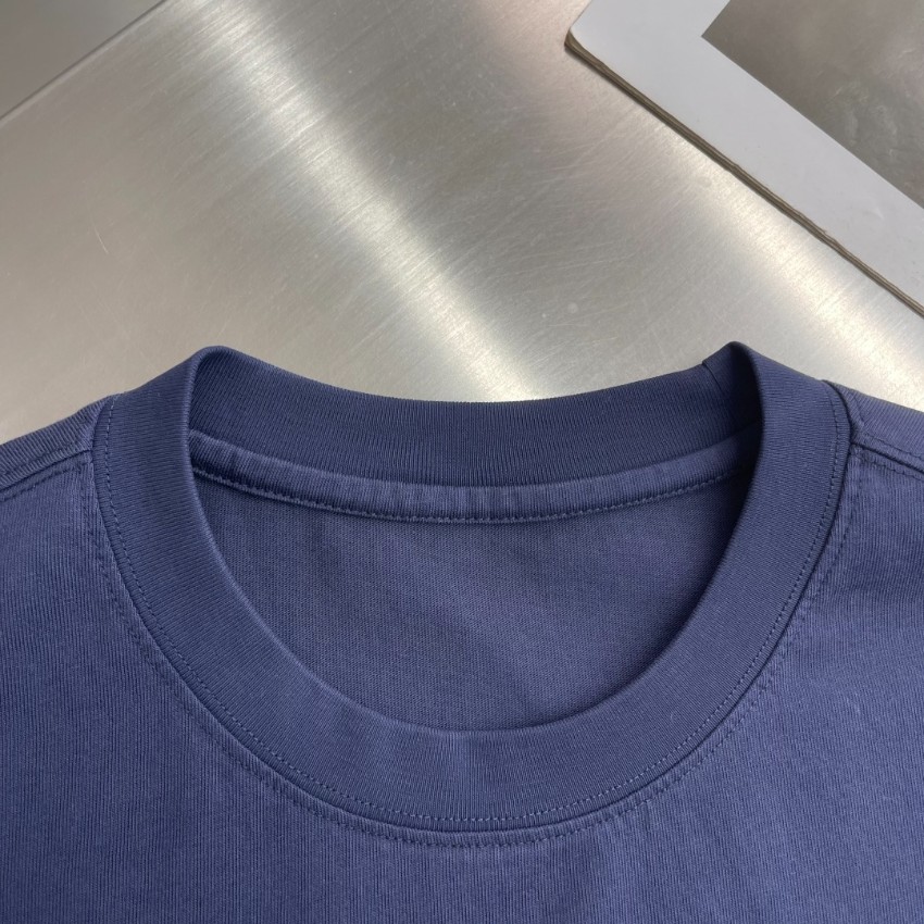 ロエベ 格安 ロゴ刺繍Tシャツ 半袖チェック袖アクセント 高再現度_3