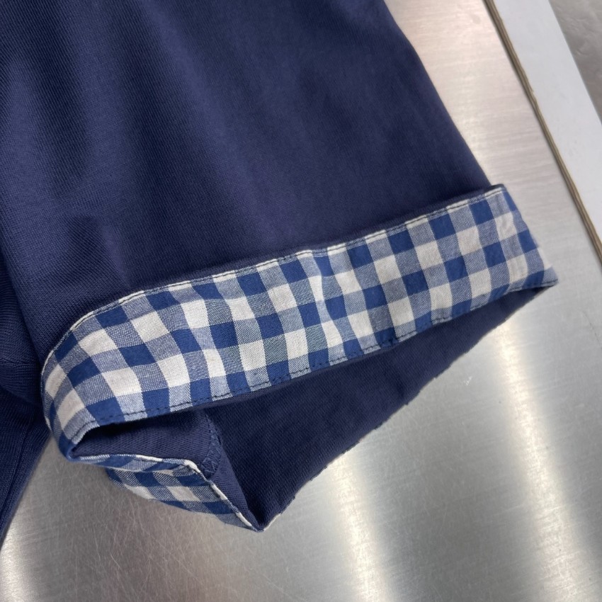 ロエベ 格安 ロゴ刺繍Tシャツ 半袖チェック袖アクセント 高再現度_2