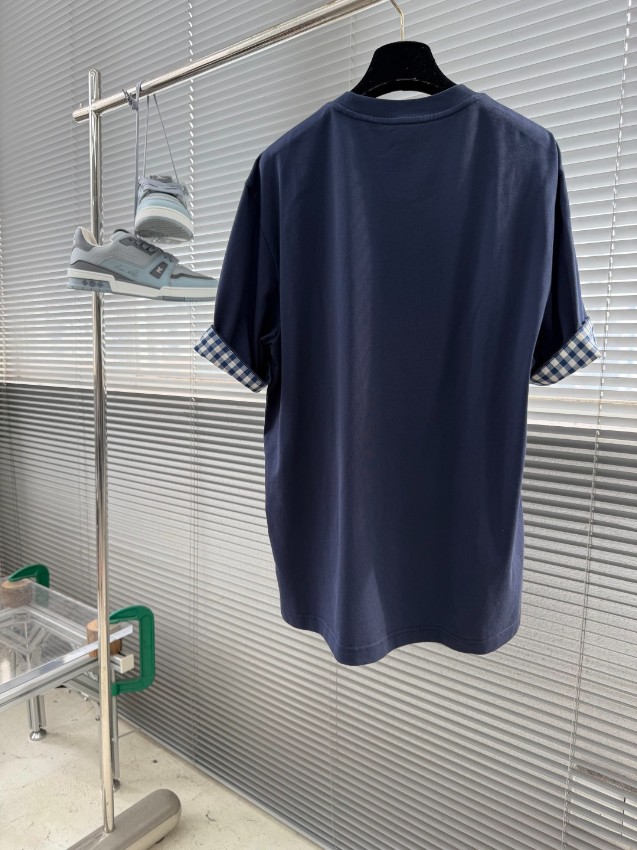 ロエベ 格安 ロゴ刺繍Tシャツ 半袖チェック袖アクセント 高再現度_4